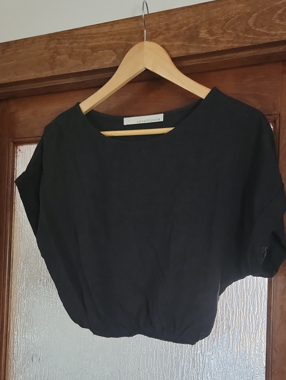 Stillwater Black Relaxed Cropped Short-Sleeve Top